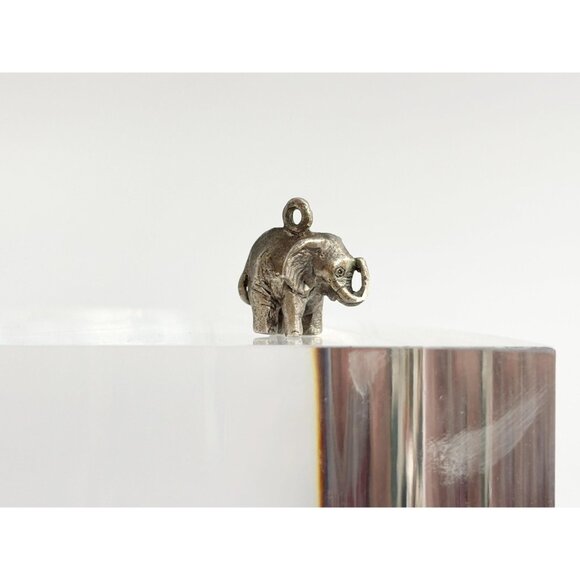 Silver Toned Carved Lucky Elephant Teeny Tiny Figural Vintage Pendant | Charm - Picture 8 of 9
